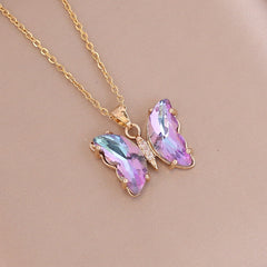 Butterfly 18K Gold Cubic Zirconia Anti Tarnish Pendant Necklace Chain For Women
