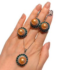 Pearl Green Pink Silver Cubic Zirconia Anti Tarnish Necklace Earring Set For Women