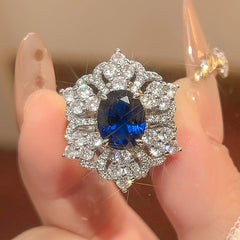 Flower Red Gemstone Silver Cubic Zirconia Necklace Earring Ring Set For Women