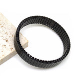 Black Stackable Stainless Steel Anti Tarnish Adjustable Watch Stripe Elastic Bracelet For Women