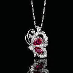 Butterfly Pink Silver Cubic Zirconia Anti Tarnish Necklace Earring Ring Set For Women