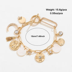 Coin Star Sun Moon Clouds Universe 18K Gold Anti Tarnish Necklace Earring Bracelet Set For Women