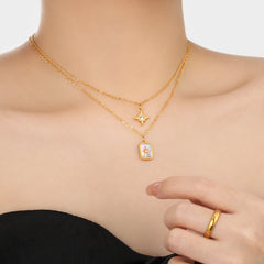 Star Stainless Steel Mother-Of-Pearl 18K Gold Anti Tarnish Dual Layer Necklace Pendant Chain For Women