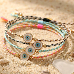 Multi Color Evil Eye Gold Plated Thread Bracelet For Women