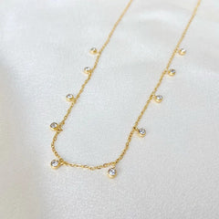 Solitaire 18K Gold CZ Stainless Steel Anti Tarnish Necklace Chain