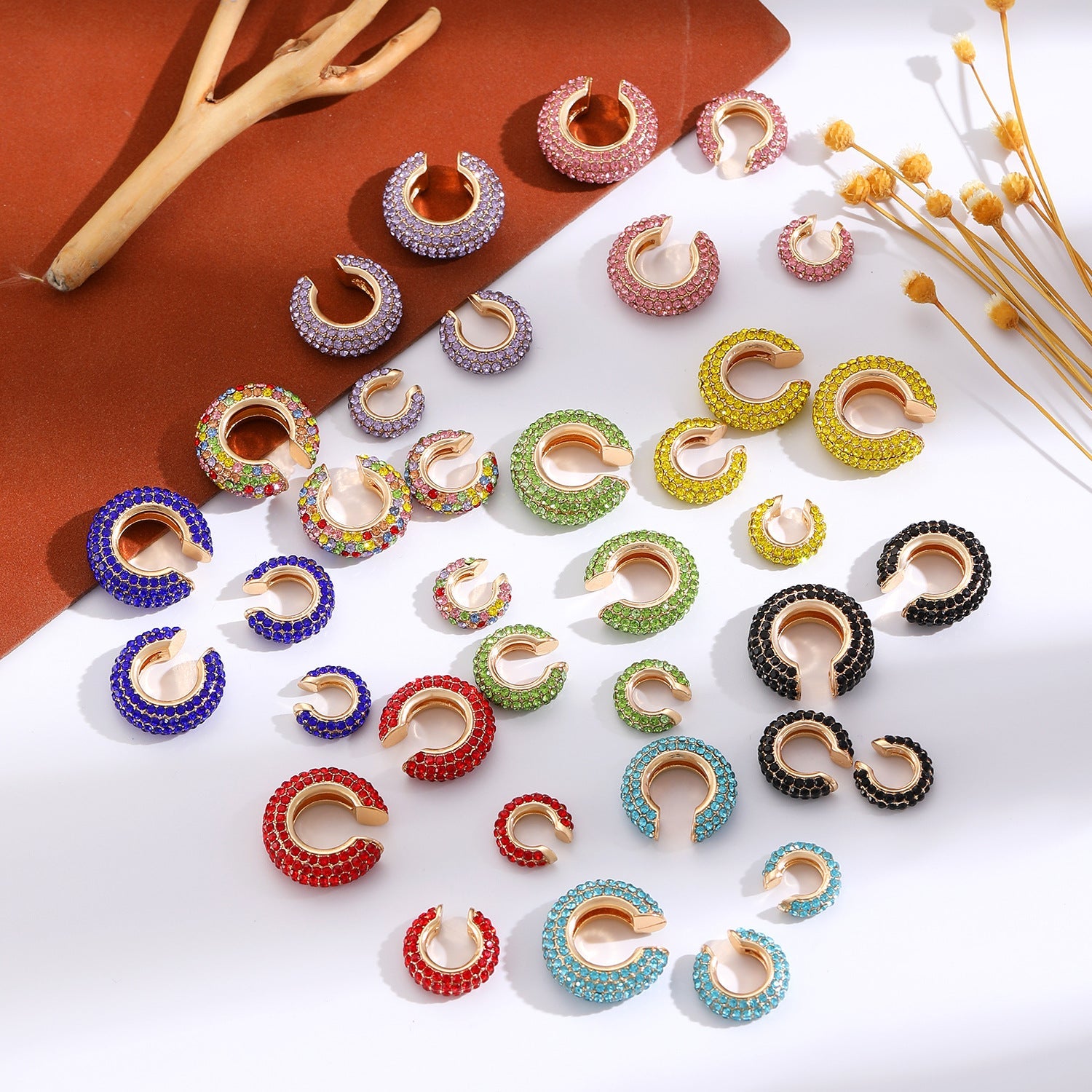 Cubic Zirconia Multi Gemstone 18K Gold Anti Tarnish Stud Ear Cuff Earring Pack Of 4 For Women