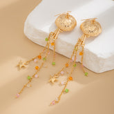 Star Fish Bohemian Beads Crystal 18K Gold Jhumki Dangler Tassel Earring For Women