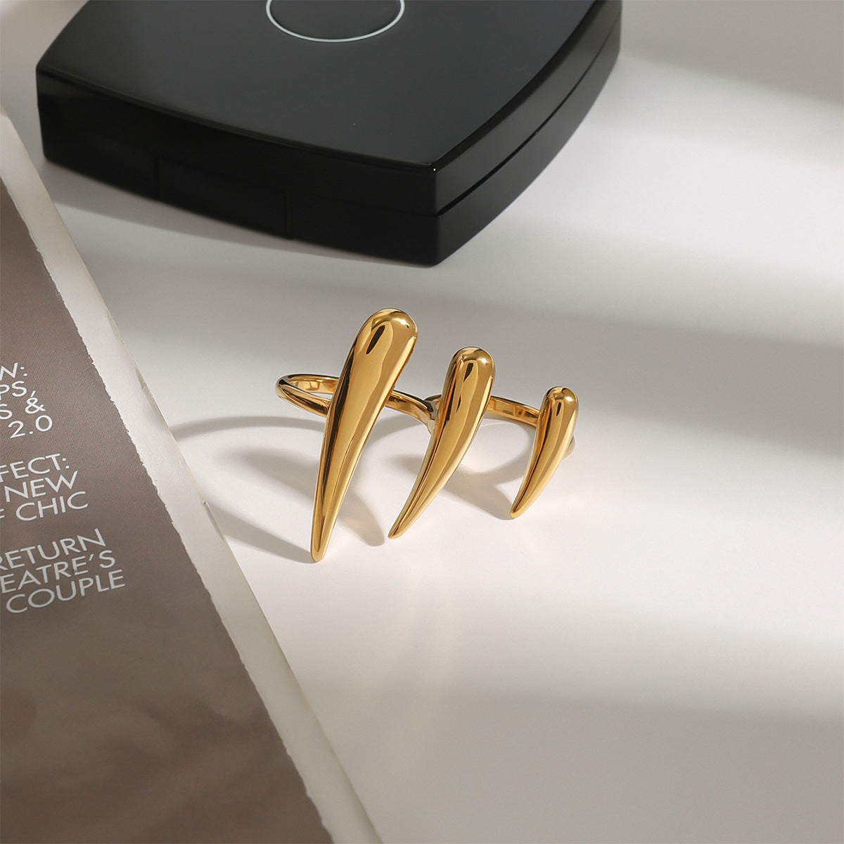 Edgy 18K Gold Plated Stainless Steel Claw Statement Ring For Women