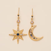 Star Moon 18K Gold Cubic Zirconia Anti Tarnish Dangler Hoop Earring For Women