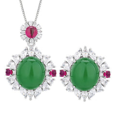 Simulation Green Cubic Zirconia Silver Anti Tarnish Necklace Ring Set For Women