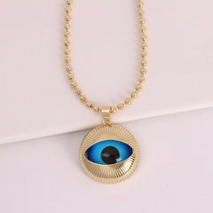 Blue Evil Eye Charm Gold Plated Anti Tarnish Copper Pendant Chain
