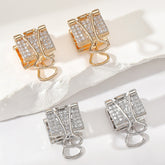 Modern Geometric Clip Style Gold Silver Plated CZ Copper Stud Earrings