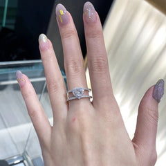 Luxury Silver Plated Heart White CZ Double Band Copper Cocktail Ring