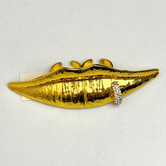 Lips 18K Gold Cubic Zirconia Adjustable Dual Finger Ring Women