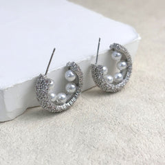 Pearl Cubic Zirconia 18K Gold Silver Anti Tarnish Hoop Earring For Women