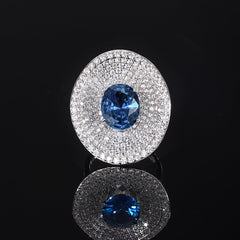 Oval Multi Gemstone Cubic Zirconia Silver Anti Tarnish Adjustable Ring For Women