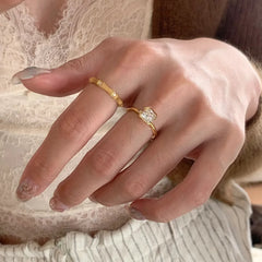 Princess Drop Solitaire Cubic Zirconia 18K Gold Anti Tarnish Free Size Ring Pack Of 2 For Women