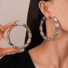 Gold Silver Pink Rhinestone Hoop Earring For Women