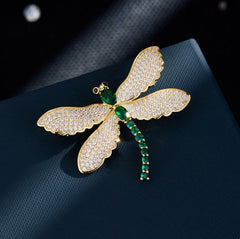 Green Butterfly Gold Cubic Zirconia Copper Brooch For Women
