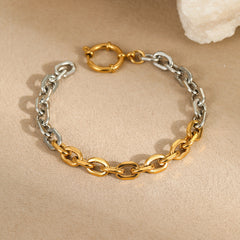 Two Tone 18K Gold Silver Stainless Steel Anti Tarnish Link Bracelet For Women