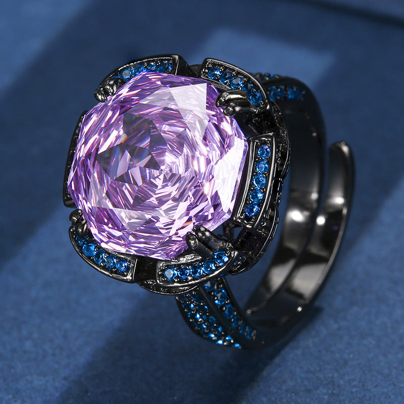 Rose Pink Purple Solitaire CZ Anti Tarnish Adjustable Ring