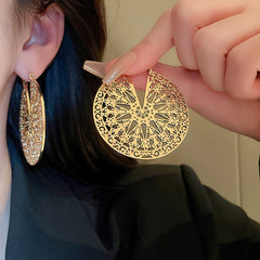 Filigree Wheel 18K Gold Anti Tarnish Hoop Earring For Women