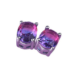 Oval Multi Gemstone Solitaire Cubic Zirconia Crystal Anti Tarnish Stud Earring For Women