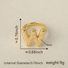 Initial Letter Alphabets Cubic Zirconia 18K Gold Adjustable Ring For Women Group1