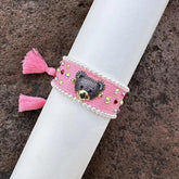 Teddy Bear Face Crystal Fabric Writ Band Adjustable Threads Bracelet For Women