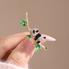 Multi Color Panda Gold Plated Rhinestone Brooch For Women