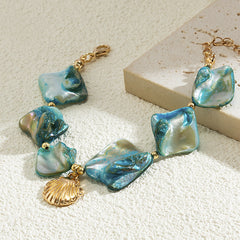 Shell Multi Gemstone Beads 18k Gold Anti Tarnish Bracelet For Women