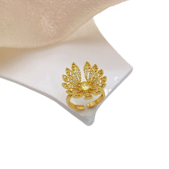Gold Silver Flower Cubic Zirconia Copper Adjustable Ring For Women