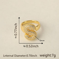 Initial Letter Alphabets Cubic Zirconia 18K Gold Adjustable Ring For Women Group1