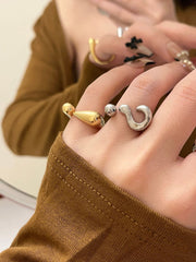 Retro Question Mark Exclamation Mark 18K Gold Silver Anti Tarnish Adjustable Ring For Women