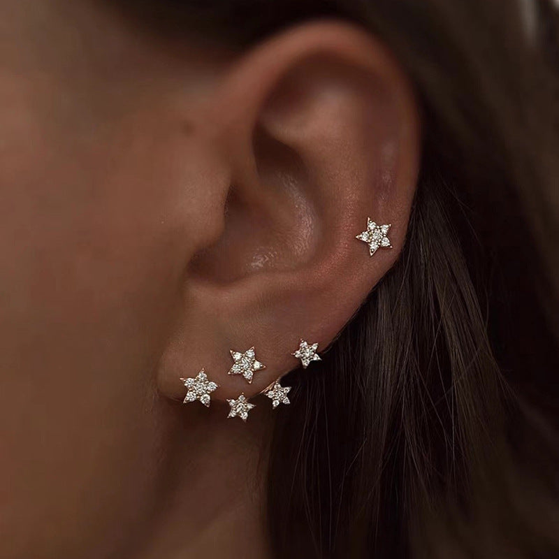 Luxury Gold Silver Celestial Constellation Star CZ Copper Stud Earrings