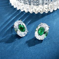 Luxury Emerald Green Oval CZ Silver Copper Stud Earrings For Women