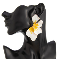 Floral Flower Leaf 18K Gold White Pink Yellow Dangler Earring For Women