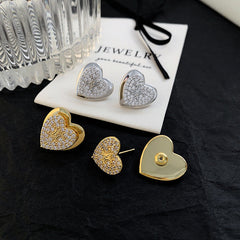 Heart 18K Gold Silver Cubic Zirconia Anti Tarnish Stud Earring Pair For Women