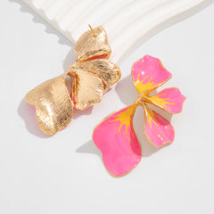 Floral Flower Leaf 18K Gold White Pink Yellow Dangler Earring For Women