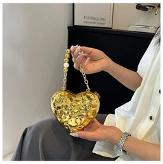 Beaten Finish Acrylic Heart Gold Silver Transparent Mini Bag Hand Bag Solder For Womenbang