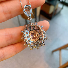 Flower Rectangle Yellow Gemstone Silver Cubic Zirconia Necklace Earring Ring Set For Women