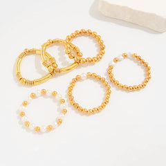 Heart 18K Gold Pearl Anti Tarnish Multi-Layer Stackable Bracelet For Women