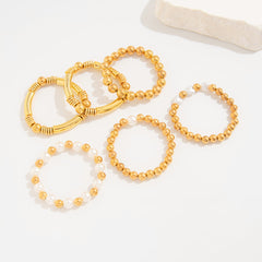 18K Gold Plated Multi-Layer Pearl Heart Beaded Stretchable Bracelet For Women