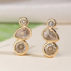 Solitaire 18K Gold Cubic Zirconia Anti Tarnish Stud Earring Women