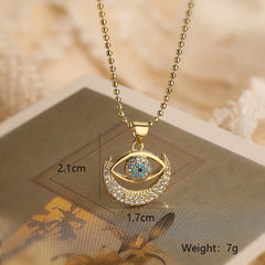 Moon Evil Eye 18K Gold Cubic Zirconia Necklace Pendant Chain Earring Set For Women