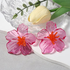 Acrylic Transparent Flower Orange Dangler Stud Earring For Women
