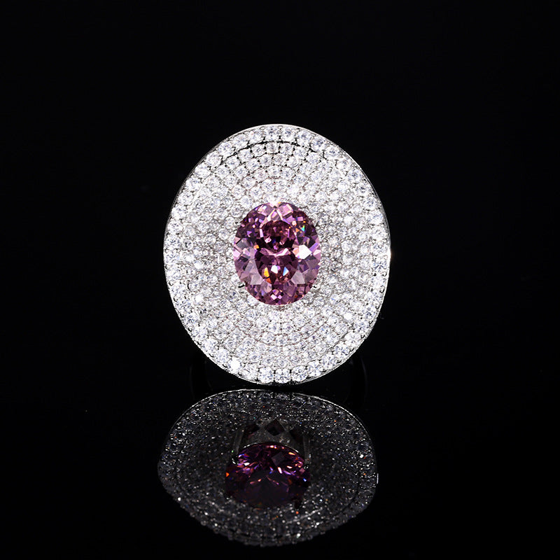 Round Cubic Zirconia Silver Anti Tarnish Adjustable Ring For Women