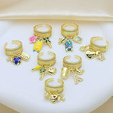 Multi Color Stackable Charms Gold Plated Enamel Copper Cocktail Ring