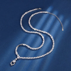 Square Solitaire Silver Cubic Zirconia Anti Tarnish Necklace For Women