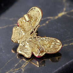 Pink Green Butterfly Gold Rhinestone Brooch For Women